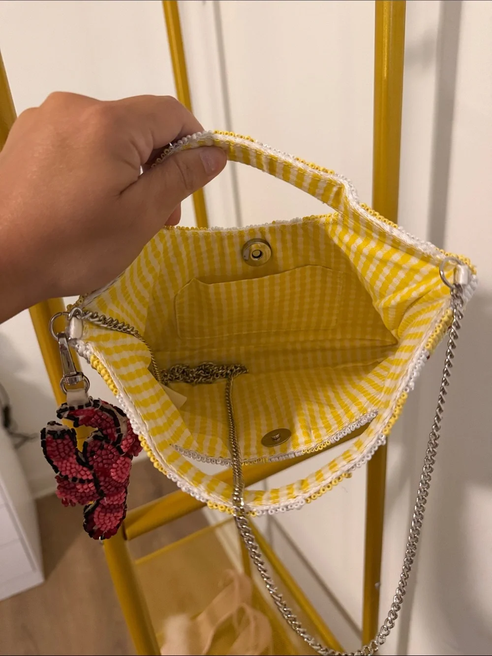 Beaded Lobster Pattern Handbag in Yellow, White & Pink